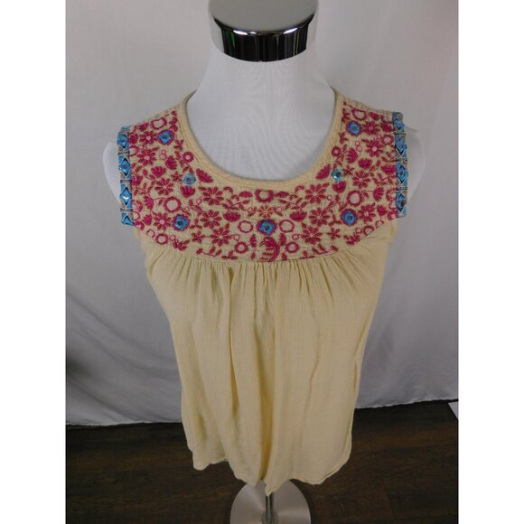World Market S/M Yellow Embroidered Boho Mirror Cutout Top - Picture 5 of 12